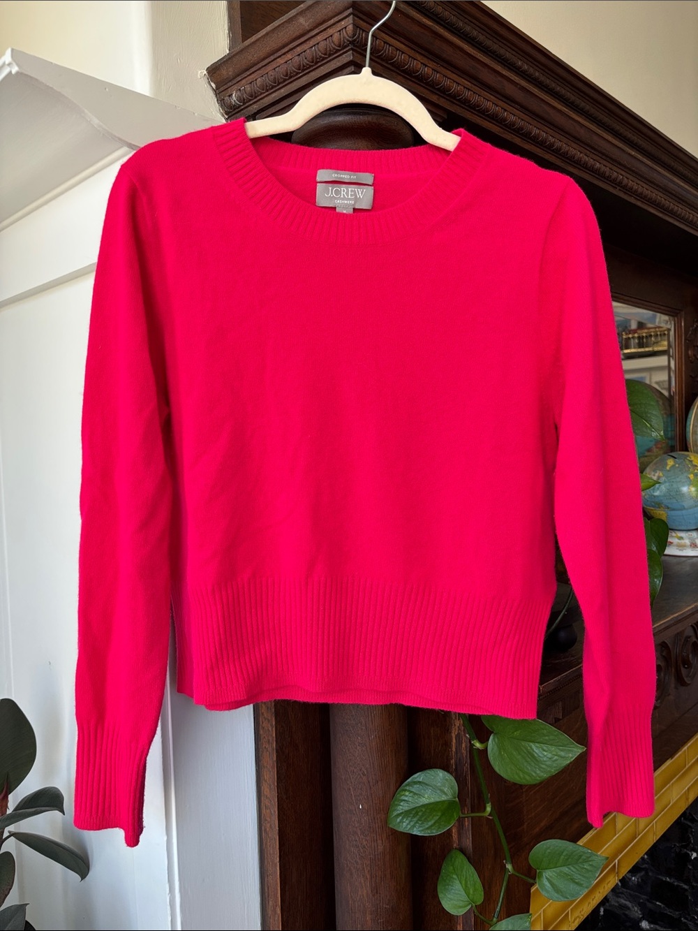 J. Crew Women's Cashmere Crop Fit Crewneck Sweater in Hot Pink